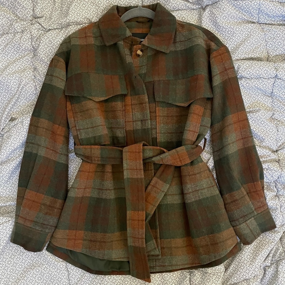 Plaid Shacket with tie waist